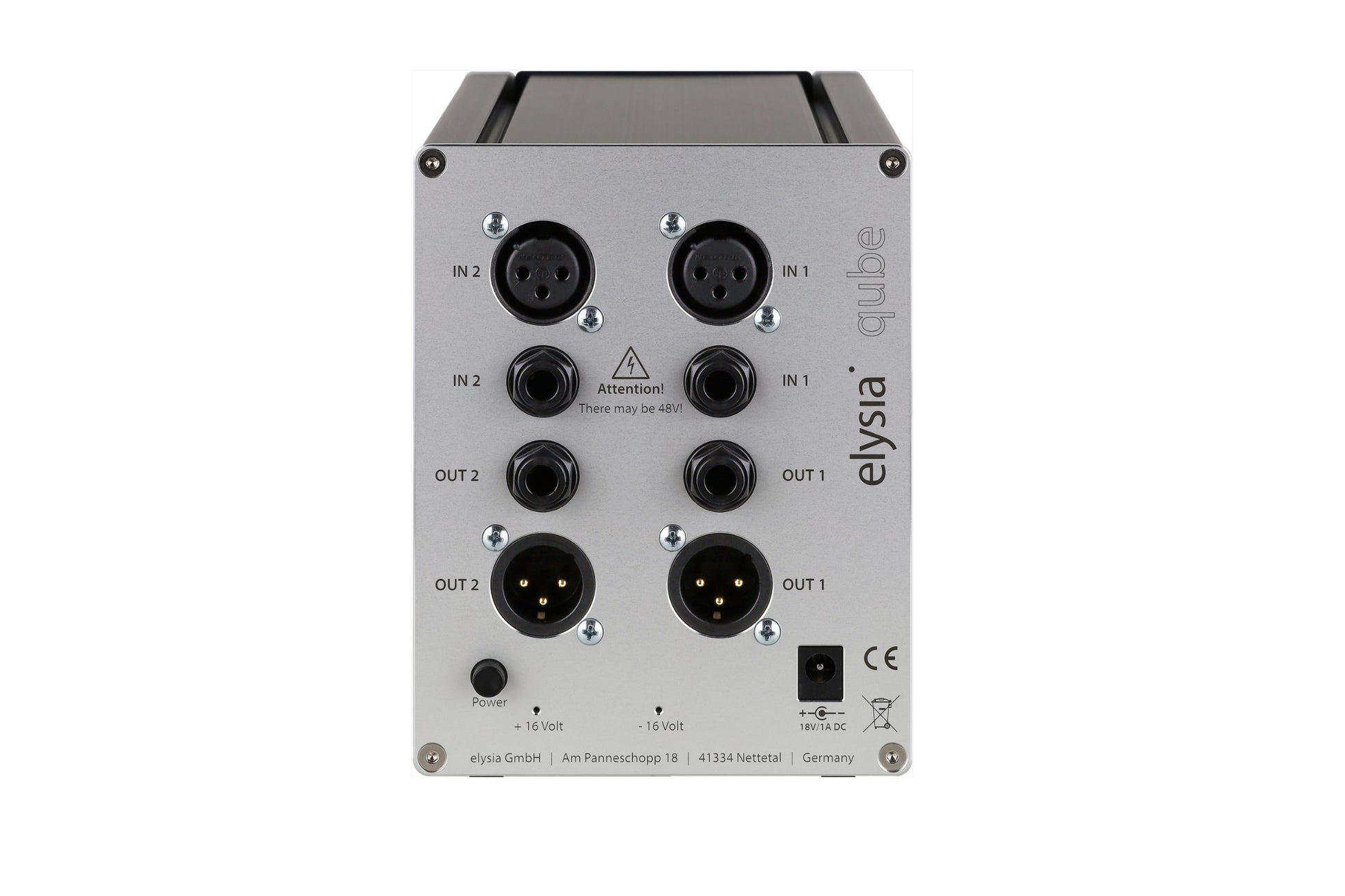 elysia qube housing Rear with all connections.