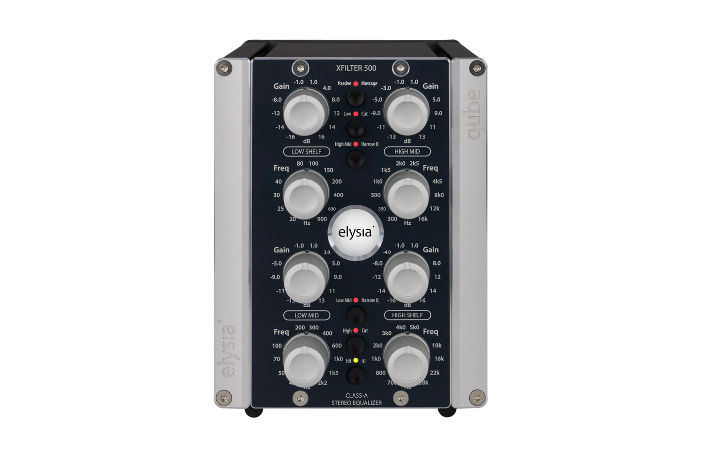 xfilter in the elysia qube format Front View with all controls and buttons.
